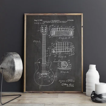Патентована китара Gibson Les Paul Реколта щампи на плакати Начало декор Ретро рисуване на Живопис върху платно Подарък музикални украса