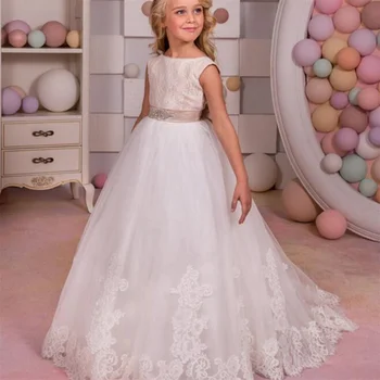 Пищни принцеса рокля с цветя модел за момичета на Сватба, Детски дантелени апликации, Празнична рокля за Първо Причастие, Рокли за рожден Ден