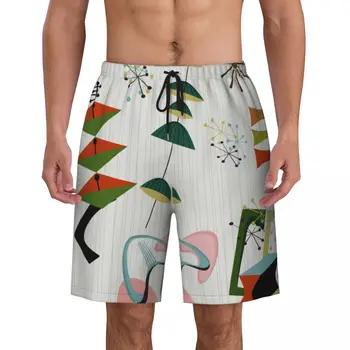 Плажни къси панталони в ретро стил от епохата на Эймса, вдъхновени от Атоми, бързо съхнещи Плажни Шорти със Средна Дължина, Абстрактни Геометрични Бански, Бански костюми с принтом