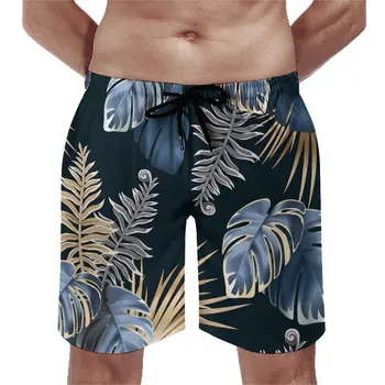 Плажни шорти Тропик Plant С Тъмни Листа, Красиви Хавайски Плажни Къси Панталони, Мъжко спортно облекло по образец, бързо съхнещи Топене, Идея за подарък