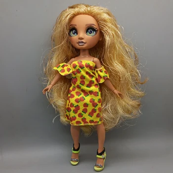 Подходяща за кукли с височина 27 см, жълто ягодово рокля, подарък за рожден ден за момичета