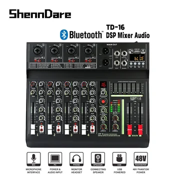 Професионален Аудио смесителен пулт SHENNDARE TD16 48 Фантомное хранене USB Миксер 4 Аудио Канала, Bluetooth Звукова таблица Ефект DSP