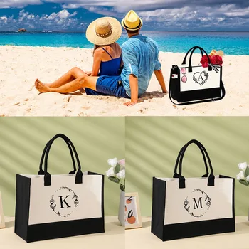 Регулируема Плажна Чанта Модна Тъканно чанта през рамо с надпис, Дамски Холщовая чанта за пазаруване с Голям капацитет