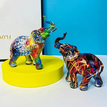 Ретро Цветна Мини-Статуетка на Слон, Аксесоари за дома, Декорация на хола, Декорация на Плота, животното Фигурка от смола, Занаяти