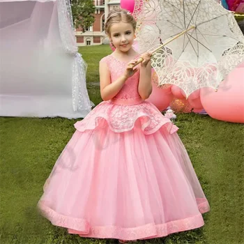 Рокли за момичета Розова Рокля на Принцеса за деца на рожден Ден с цветя модел, бельо дрехи за тийнейджъри, Сватба парти, модно ревю, Първо причастие за момичета