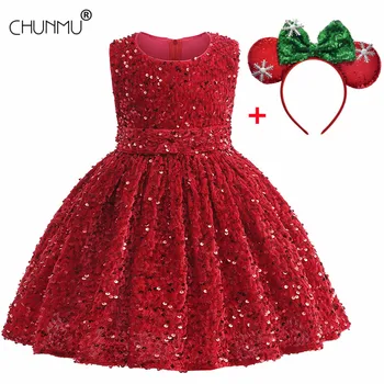 Рокля за момиченца от 1 до 6 години, Червено Коледно бархатное рокля с пайети, детски костюм за Сватба, Рожден Ден, рокля на принцеса за момиченца