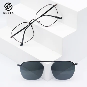 Слънчеви очила на магнити SENTA, Рамки за очила с клипсами, Модни Поляризация Мъжки Слънчеви очила с пълна рамки, слънчеви Очила по рецепта, Леки Луксозни Мъжки