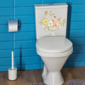 Стикер с цветя, растения, здрава залепваща стикер на тоалетна, водоустойчиви стикери за капака на тоалетната чиния със зелени листа от растения, цветя за