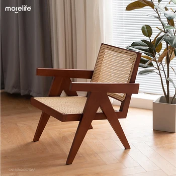 Стол за дневна, Скандинавски ротанговый стол от масивно Дърво, разтегателен диван за един човек, Стол за почивка на Балкона, Мързелив ротанговый стол ръчно изработени