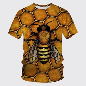 Тениска с принтом медоносной пчелите за мъже, летни блузи в стил хип-хоп Харадзюку с къс ръкав, модерни ежедневни тениски с кръгло деколте, мъжки дрехи голям размер