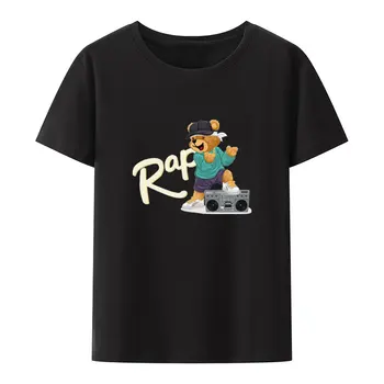Тениски с шарени мультяшного Мечка в стил Рап с диктофон, Летни Свободни дишащи блузи с къс ръкав в стил хип-хоп, хипстерские куртки