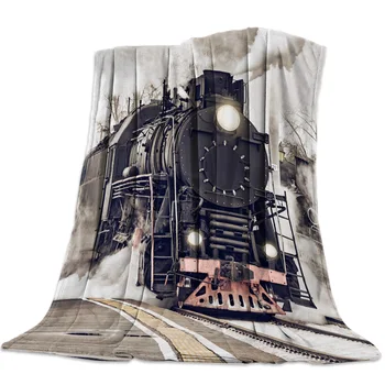 Фланелен одеяла The Steam Age of Old Trains Пухени Възглавници Топло Одеяло на дивана-легло за Домашни Покривки За Пътуване Флисовое Одеяло