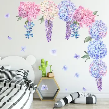 Цветни стенни стикери с цветя, лавандула, растителни цветя, стикери за стени, за да спални момичета, детски, хол, Сватбени стенописи за домашен декор