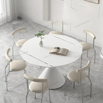 Чисто бял матиран маса за хранене от каменна дъски, завъртане и сгъване маса за хранене, квадратна и кръгла маса с двойна употреба